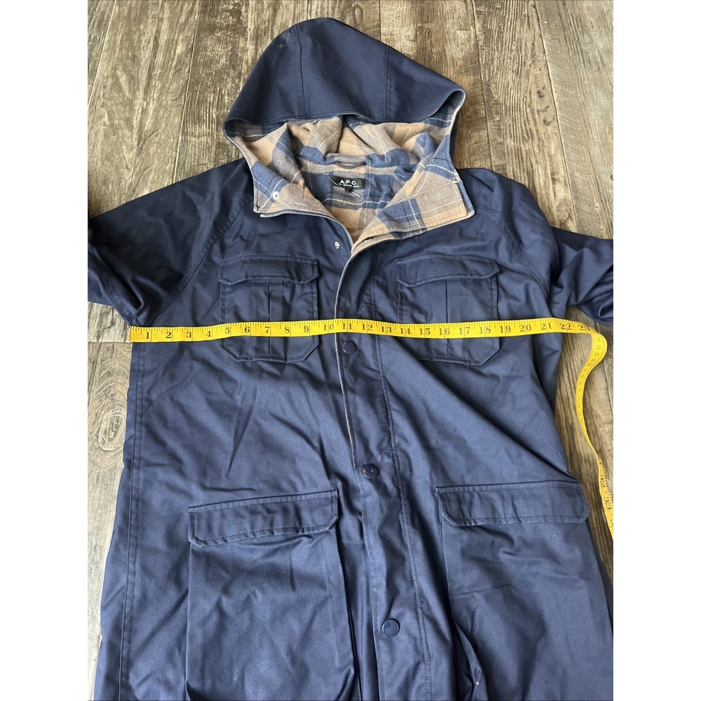 Women's A.P.C. Rue Madame Paris Plaid Lightweight Parka Jacket Blue Large Navy - Picture 3 of 7